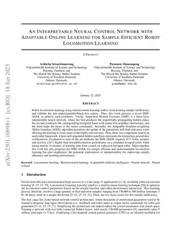 An Interpretable Neural Control Network with Adaptable Online Learning for Sample Efficient Robot Locomotion Learning