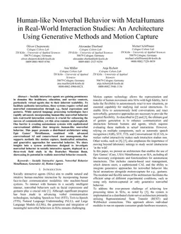Human-like Nonverbal Behavior with MetaHumans in Real-World Interaction Studies: An Architecture Using Generative Methods and Motion Capture