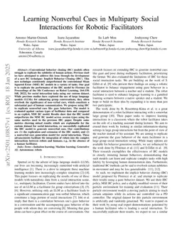 Learning Nonverbal Cues in Multiparty Social Interactions for Robotic Facilitators