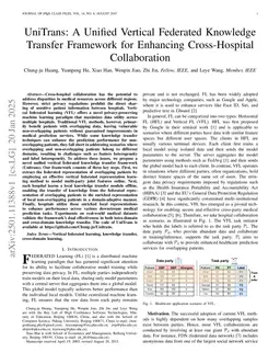 UniTrans: A Unified Vertical Federated Knowledge Transfer Framework for Enhancing Cross-Hospital Collaboration