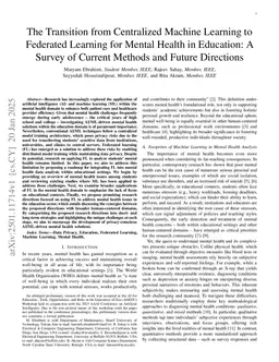The Transition from Centralized Machine Learning to Federated Learning for Mental Health in Education: A Survey of Current Methods and Future Directions