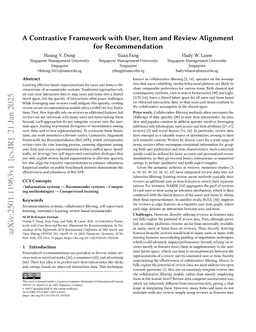 A Contrastive Framework with User, Item and Review Alignment for Recommendation
