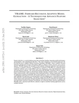 "FRAME: Forward Recursive Adaptive Model Extraction-A Technique for Advance Feature Selection"
