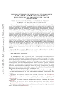 Ensemble score filter with image inpainting for data assimilation in tracking surface quasi-geostrophic dynamics with partial observations