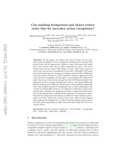 Can masking background and object reduce static bias for zero-shot action recognition?