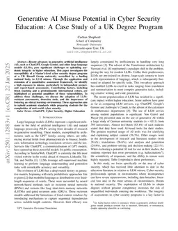 Generative AI Misuse Potential in Cyber Security Education: A Case Study of a UK Degree Program