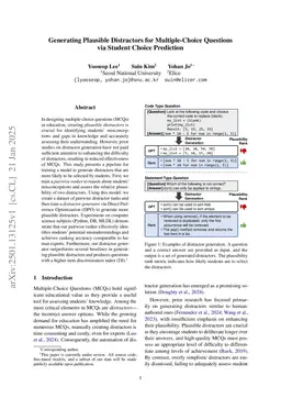 Generating Plausible Distractors for Multiple-Choice Questions via Student Choice Prediction