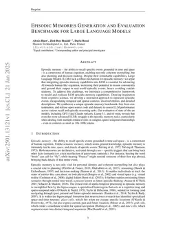 Episodic Memories Generation and Evaluation Benchmark for Large Language Models