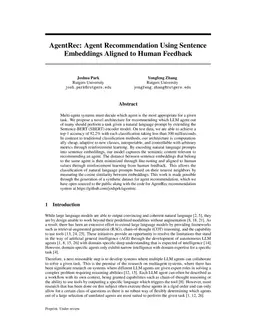 AgentRec: Agent Recommendation Using Sentence Embeddings Aligned to Human Feedback