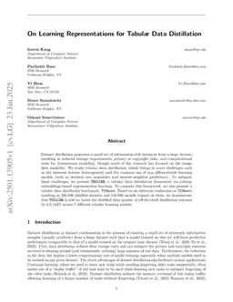On Learning Representations for Tabular Data Distillation
