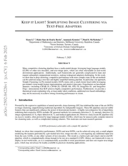 Keep It Light! Simplifying Image Clustering Via Text-Free Adapters