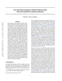 Zero-shot Meta-learning for Tabular Prediction Tasks with Adversarially Pre-trained Transformer