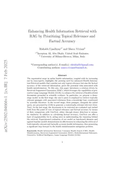 Enhancing Health Information Retrieval with RAG by Prioritizing Topical Relevance and Factual Accuracy