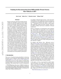 Training Set Reconstruction from Differentially Private Forests: How Effective is DP?