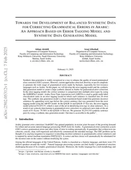Towards the Development of Balanced Synthetic Data for Correcting Grammatical Errors in Arabic: An Approach Based on Error Tagging Model and Synthetic Data Generating Model