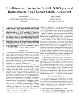 Distillation and Pruning for Scalable Self-Supervised Representation-Based Speech Quality Assessment