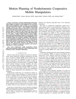 Motion Planning of Nonholonomic Cooperative Mobile Manipulators