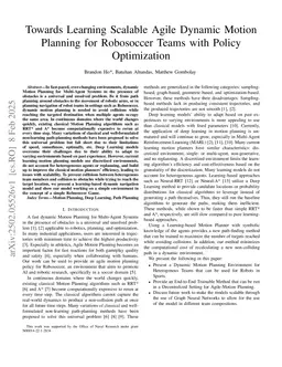 Towards Learning Scalable Agile Dynamic Motion Planning for Robosoccer Teams with Policy Optimization