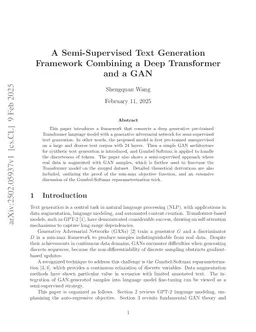 A Semi-Supervised Text Generation Framework Combining a Deep Transformer and a GAN