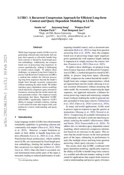 LCIRC: A Recurrent Compression Approach for Efficient Long-form Context and Query Dependent Modeling in LLMs