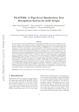 PLATTER: A Page-Level Handwritten Text Recognition System for Indic Scripts