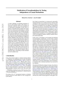 Falsification of Unconfoundedness by Testing Independence of Causal Mechanisms