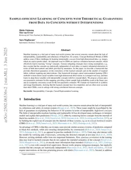 Sample-efficient Learning of Concepts with Theoretical Guarantees: from Data to Concepts without Interventions