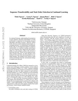 Sequence Transferability and Task Order Selection in Continual Learning