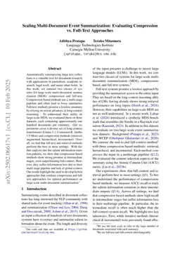 Scaling Multi-Document Event Summarization: Evaluating Compression vs. Full-Text Approaches