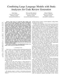 Combining Large Language Models with Static Analyzers for Code Review Generation