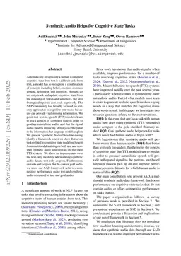 Synthetic Audio Helps for Cognitive State Tasks