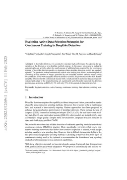 Exploring Active Data Selection Strategies for Continuous Training in Deepfake Detection