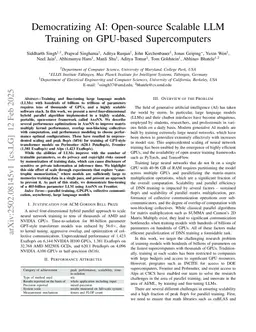 Democratizing AI: Open-source Scalable LLM Training on GPU-based Supercomputers