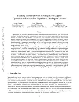 Markets with Heterogeneous Agents: Dynamics and Survival of Bayesian vs. No-Regret Learners
