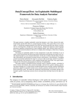 Data2Concept2Text: An Explainable Multilingual Framework for Data Analysis Narration