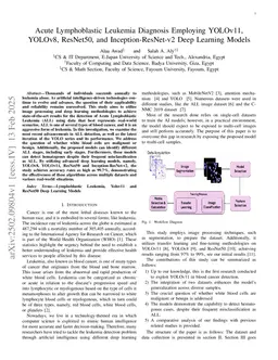Acute Lymphoblastic Leukemia Diagnosis Employing YOLOv11, YOLOv8, ResNet50, and Inception-ResNet-v2 Deep Learning Models