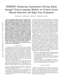 INSIGHT: Enhancing Autonomous Driving Safety through Vision-Language Models on Context-Aware Hazard Detection and Edge Case Evaluation