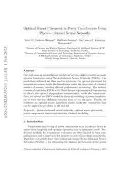 Optimal Sensor Placement in Power Transformers Using Physics-Informed Neural Networks