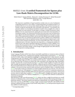 HASSLE-free: A unified Framework for Sparse plus Low-Rank Matrix Decomposition for LLMs