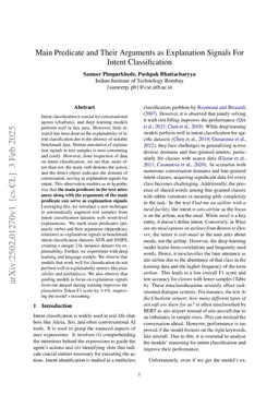 Main Predicate and Their Arguments as Explanation Signals For Intent Classification