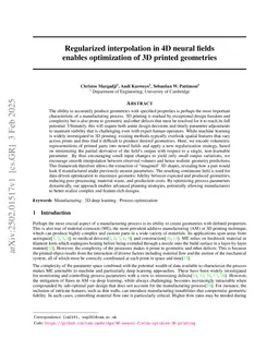 Regularized interpolation in 4D neural fields enables optimization of 3D printed geometries