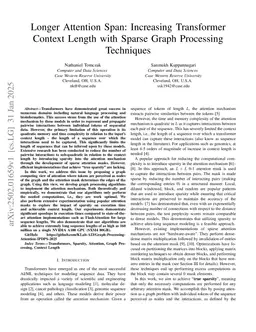 Longer Attention Span: Increasing Transformer Context Length with Sparse Graph Processing Techniques