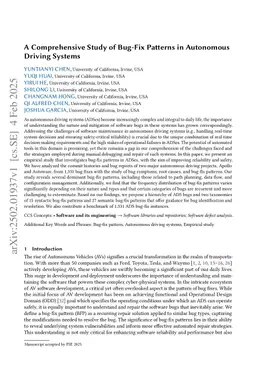 A Comprehensive Study of Bug-Fix Patterns in Autonomous Driving Systems