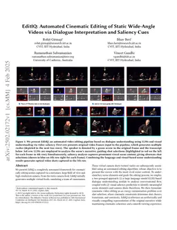 EditIQ: Automated Cinematic Editing of Static Wide-Angle Videos via Dialogue Interpretation and Saliency Cues