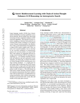 Satori: Reinforcement Learning with Chain-of-Action-Thought Enhances LLM Reasoning via Autoregressive Search