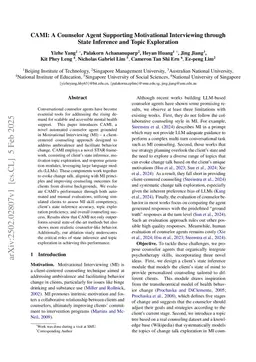 CAMI: A Counselor Agent Supporting Motivational Interviewing through State Inference and Topic Exploration