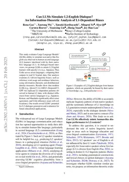 Can LLMs Simulate L2-English Dialogue? An Information-Theoretic Analysis of L1-Dependent Biases