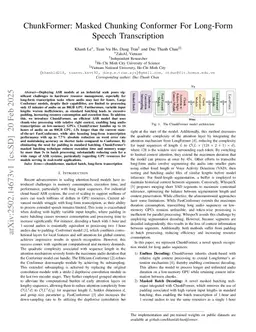 ChunkFormer: Masked Chunking Conformer For Long-Form Speech Transcription