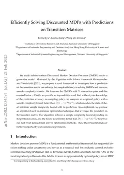 Efficiently Solving Discounted MDPs with Predictions on Transition Matrices