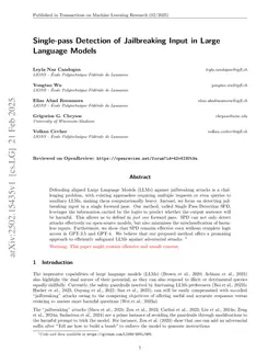 Single-pass Detection of Jailbreaking Input in Large Language Models